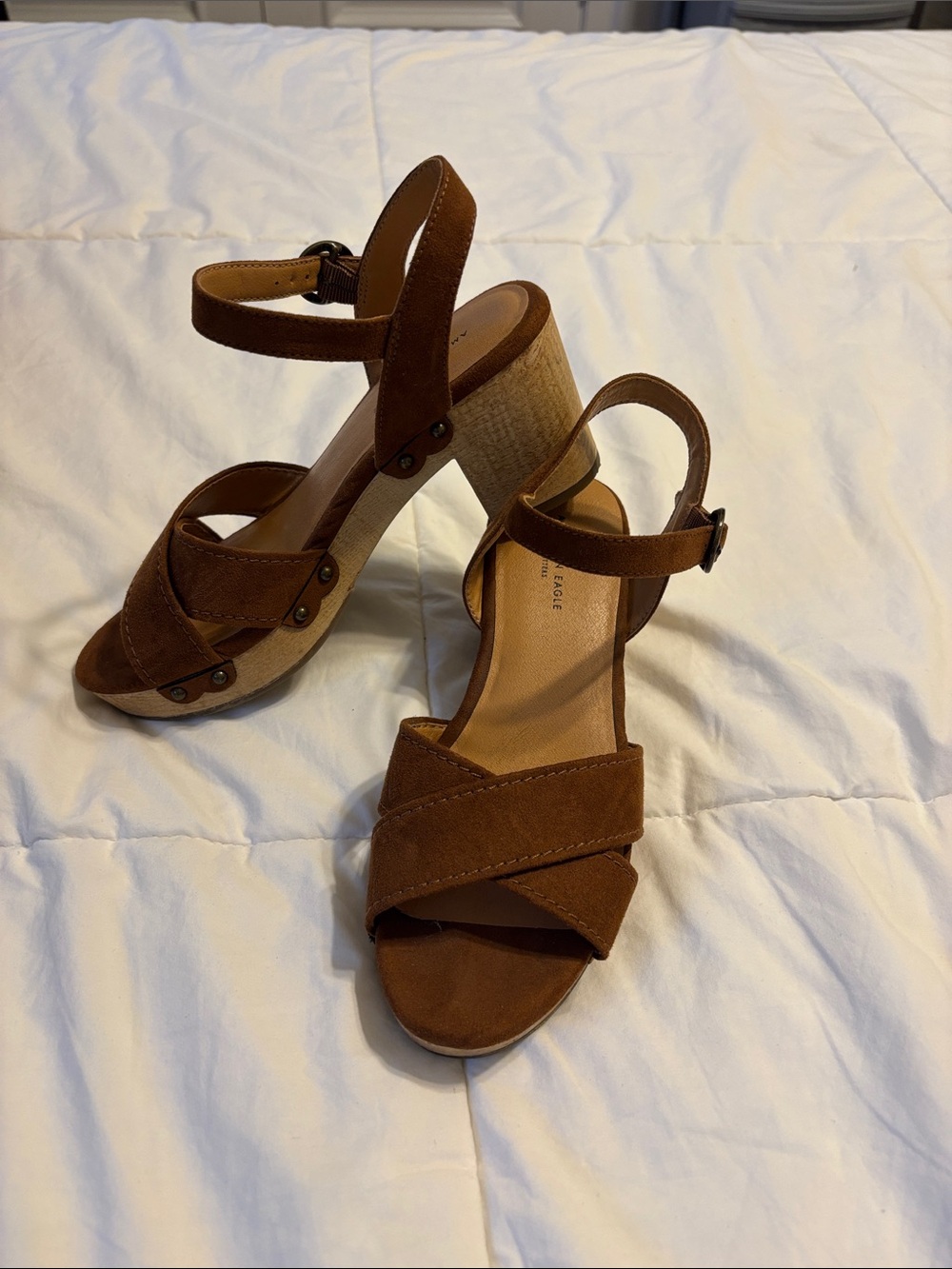American Eagle Outfitters Brown Suede Platform Wedge Sandals